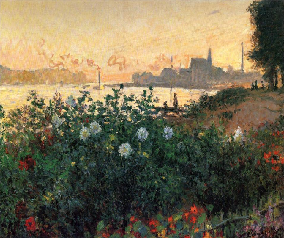 Argenteuil, Flowers by the Riverbank - Claude Monet Paintings